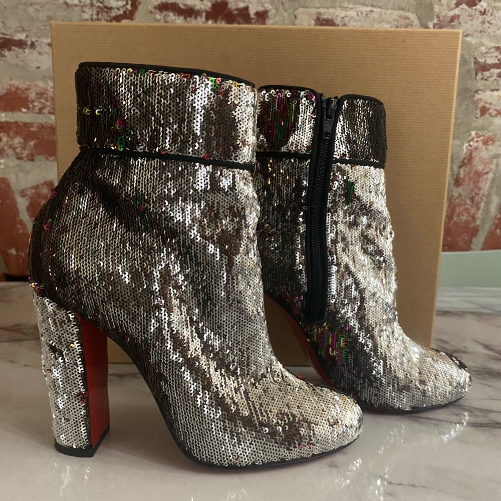 Christian Louboutin Moulamax Sequin Bootie 100mm, size 37